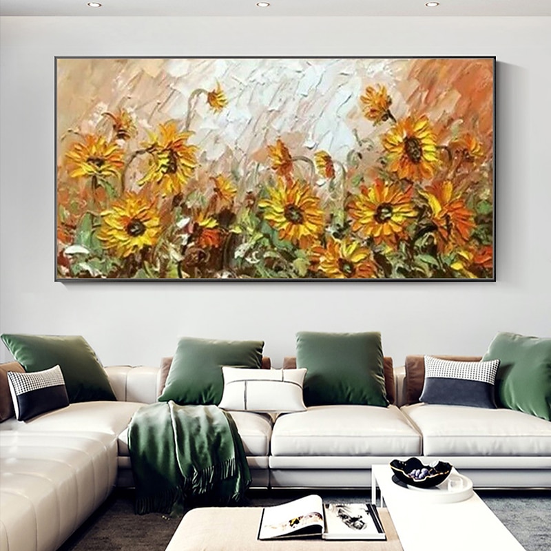 Mintura Handmade Thick Texture Flowers Oil Paintings On Canvas Wall Art Decoration Modern Abstract Landscape Picture For Home Decor Rolled Frameless Unstretched Painting