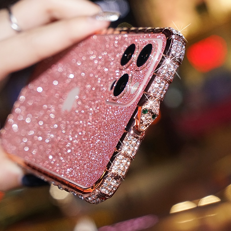 Phone Case For iPhone 14 Pro Max Plus 13 12 11 Pro Max Mini Back Cover Bumper Frame for Women Girl Bling Glitter Shiny Shockproof TPU Rhinestone Metal3
