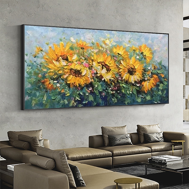 Handmade Oil Painting Canvas Wall Art Decoration Abstract Plant Floral Painting Blooming Sunflower for Home Decor Rolled Frameless Unstretched Painting3