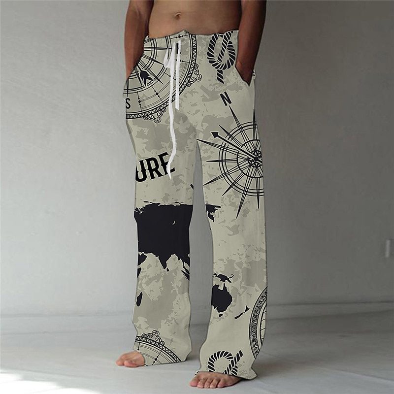 Men's Trousers Summer Pants Beach Pants Elastic Drawstring Design Front Pocket Straight Leg Graphic Prints Graffiti Comfort Soft Casual Daily Fashion Designer Black White3