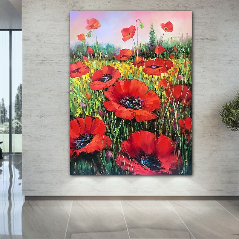 Handmade Oil Painting CanvasWall Art Decoration Abstract Knife PaintingFlowers Red For Home Decor Rolled Frameless Unstretched Painting3