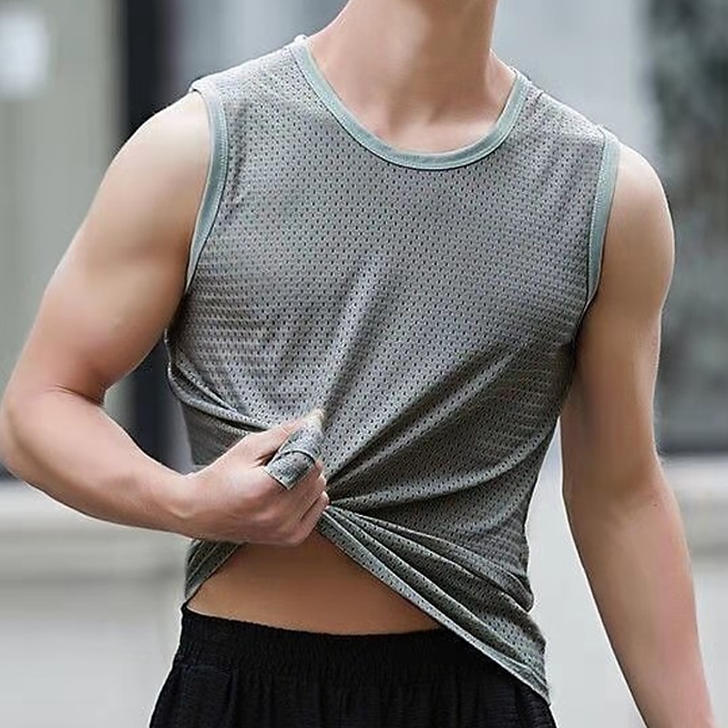 Men's Tank Top Vest Top Undershirt Sleeveless Shirt Sleeveless Crew Neck Summer Solid Color Casual Comfortable Mesh Outdoor Street Daily Black White Navy Blue Top Tee for Men4
