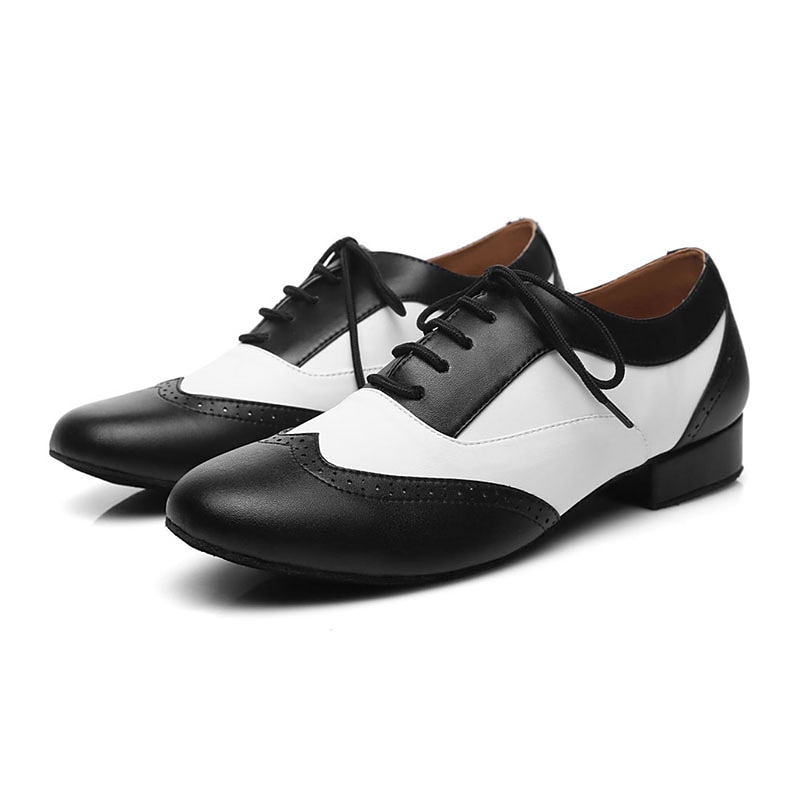 Men's Black and White Oxford Dance Shoes – Classic Lace-Up Leather Ballroom Shoes for Latin, Tango, and Swing Performances