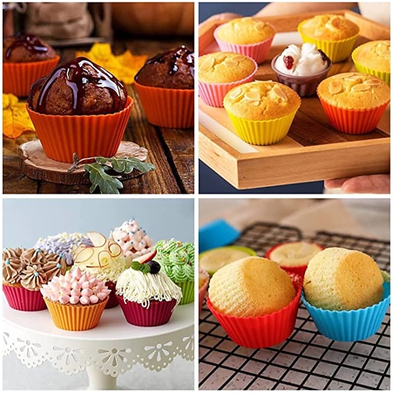 12 Pcs Reusable Silicone Baking Cups Nonstick Muffin Molds for Cake Balls Muffins Cupcakes4