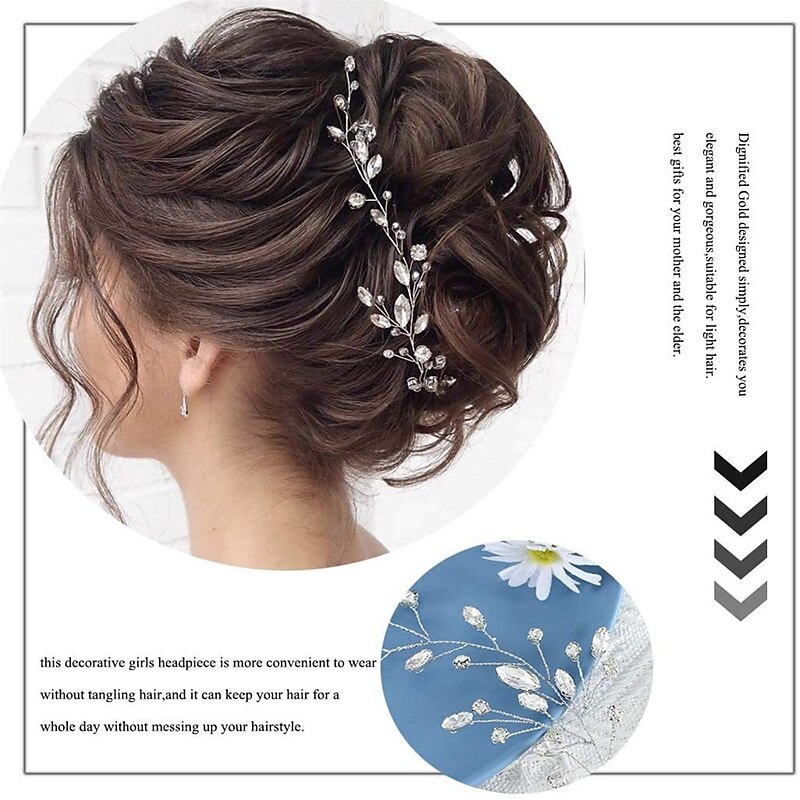 Bridal Wedding Turban Crystal Silver Leaf Bridal Hair Accessories Rhinestone Hairband Tiara for Brides and Bridesmaids4