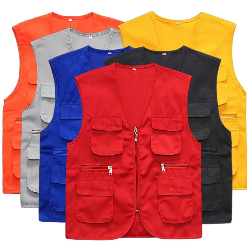 Men's Women's Fishing Vest Hiking Vest Sleeveless Vest / Gilet Jacket Top Outdoor Breathable Quick Dry Multi Pockets Lightweight Spring Polyester Black Yellow Red Fishing Climbing Running