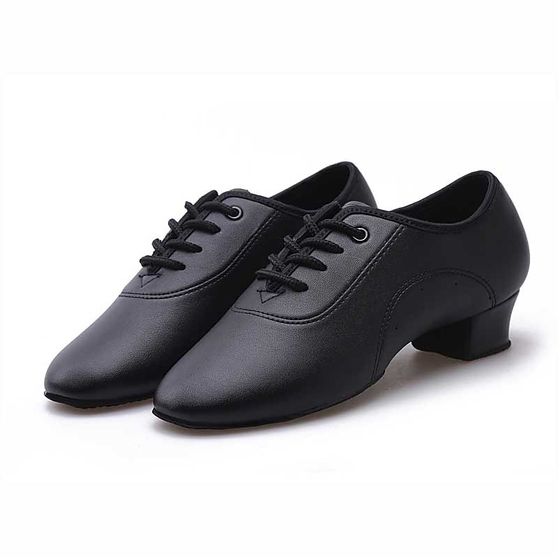 Kids' Black Lace-Up Ballroom Dance Shoes - Comfortable Faux Leather Latin Dance Shoes with Suede Sole for Boys' Performance & Practice2