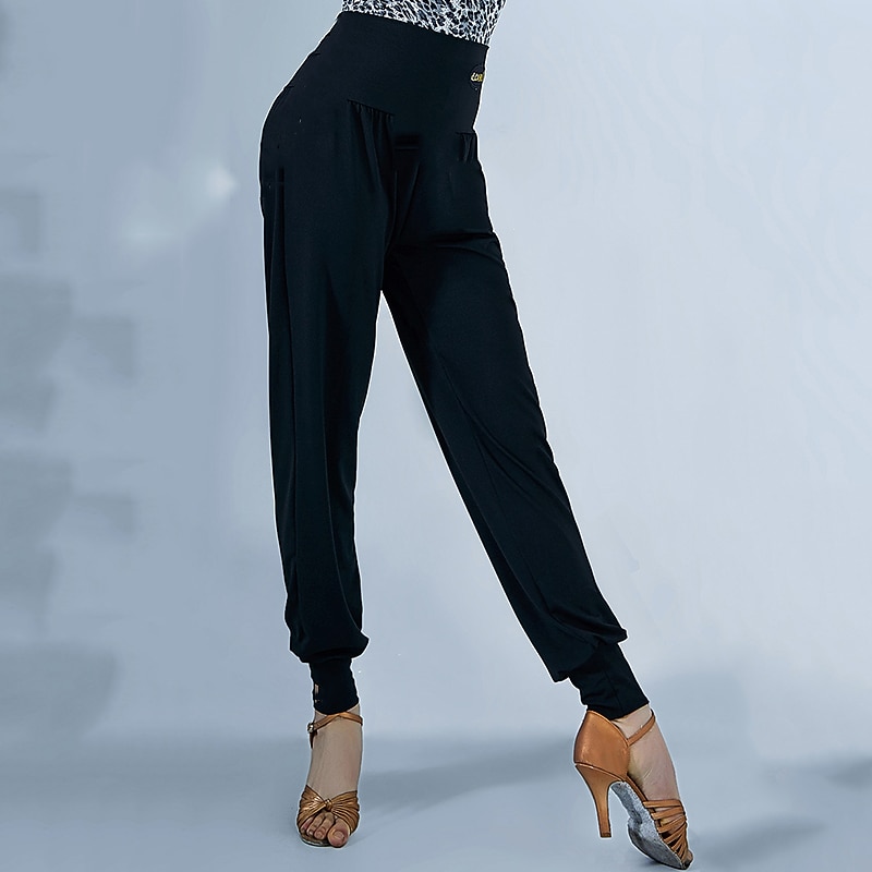 Latin Dance Latin Salsa Dance Pants Pleats Women's Performance Daily Wear High Crystal Cotton Ice Silk