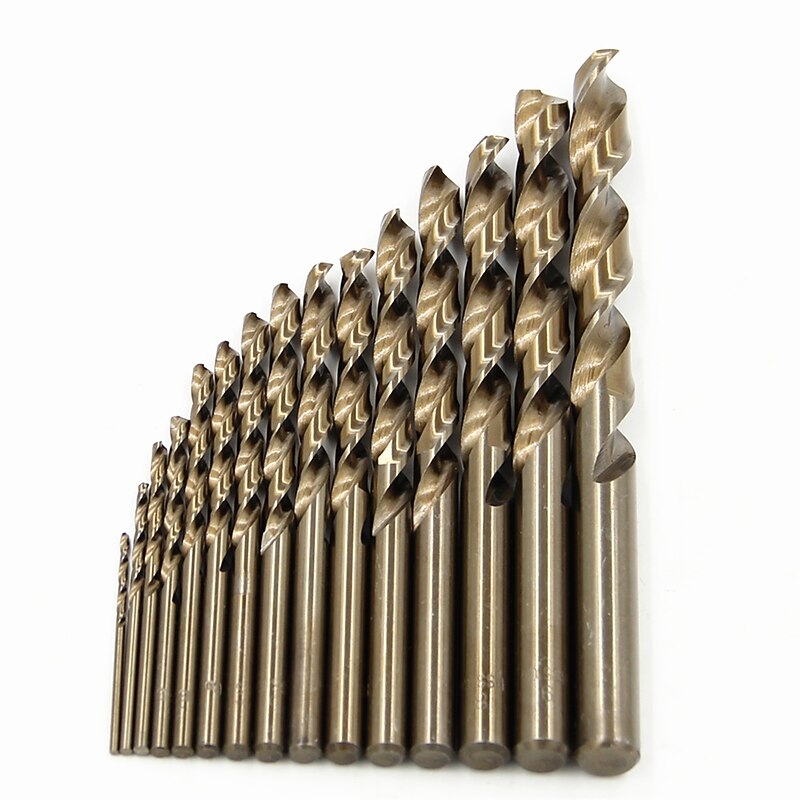 15pc Set Of 1.5-10mmM35 High-Speed Steel Fully Ground And Roasted Yellow Straight Handle Twist Drill Set Stainless Steel