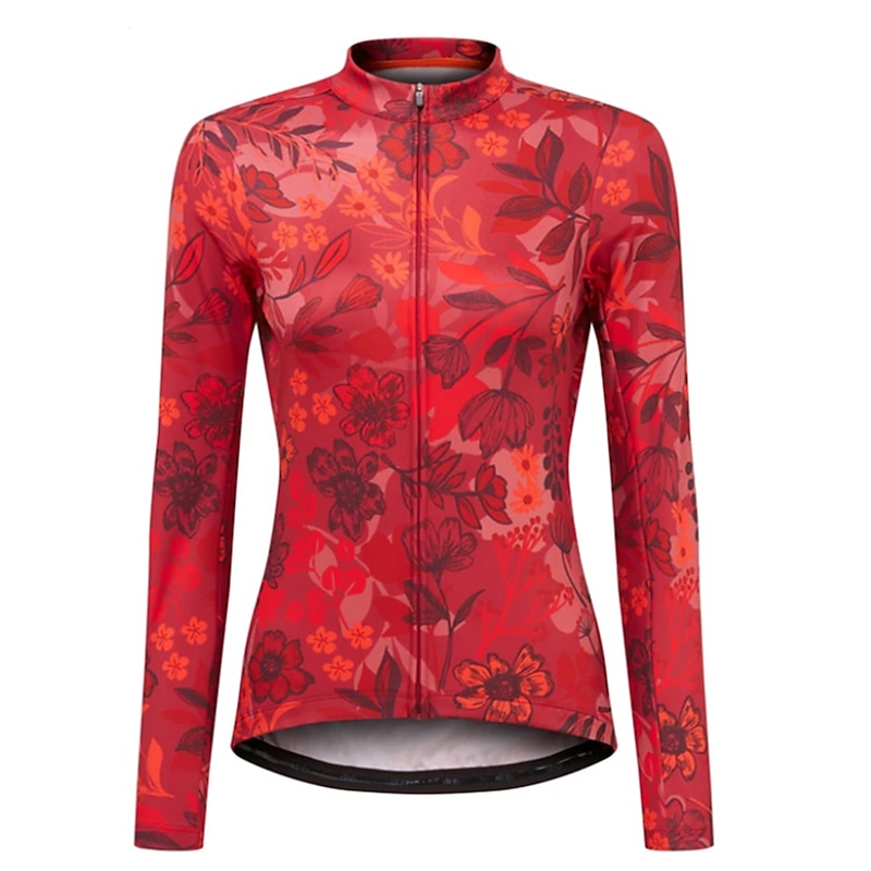 Women's Cycling Jersey Floral Botanical Long Sleeve Bike Jersey Top with 3 Rear Pockets Mountain Bike MTB Road Bike Cycling Quick Dry Reflective Strips Back Pocket Moisture Wicking Sports Yellow Red2