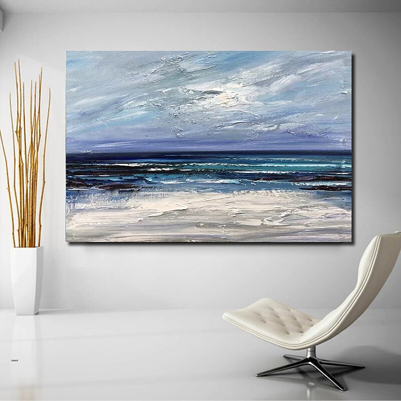 Handmade Oil Painting CanvasWall Art Decoration Abstract Knife PaintingSeascape Blue For Home Decor Rolled Frameless Unstretched Painting3