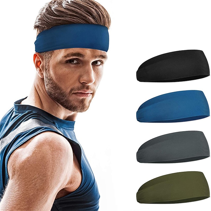 4PCS Men's Sports Headband Sweatband Sports Workout Track and Field Headband Elastic Moisture-wicking Unisex Headband Headband