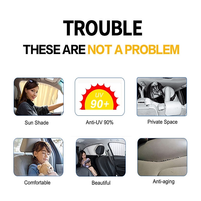 2pcs 50L Stretchable Plastic Rail Car Side Window Sunshade Curtain Auto Window Sun Visor With Elastic Cord - Black/Beige/Gray3