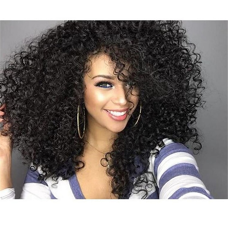 Synthetic Wig Afro Curly Asymmetrical Machine Made Wig Medium Length Black Synthetic Hair Women's Soft Classic Easy to Carry Black / Daily Wear / Party / Evening4