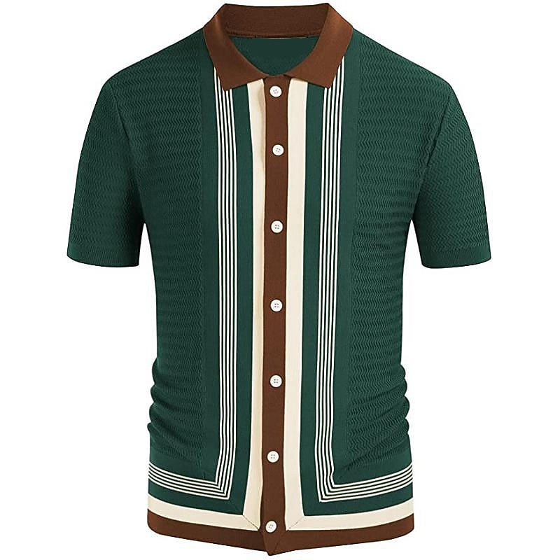 Men's Knit Polo Sweater Polo Shirt Street Casual Button Classic Short Sleeve Fashion Casual Graphic Striped Button Front Summer Spring Fall Regular Fit Navy Blue Green Khaki Knit Polo Sweater4