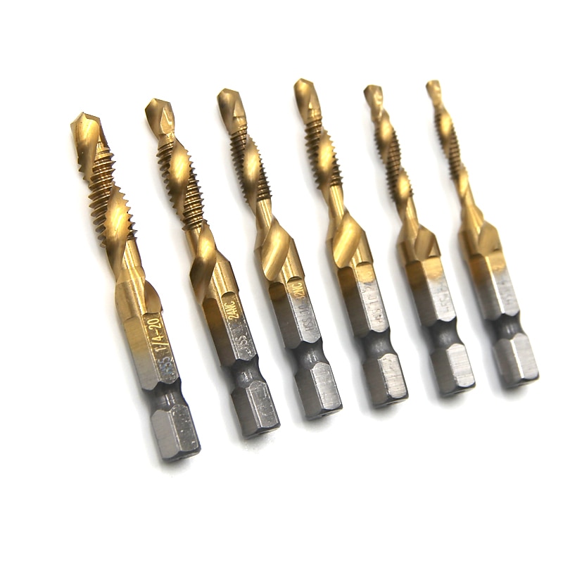 6pc HSS4341- Compound Tap Drill Bits Cobalt Taps American Combination Drill Bits 1/4 inch Hexagonal Quick-change Metal Drilling Tool