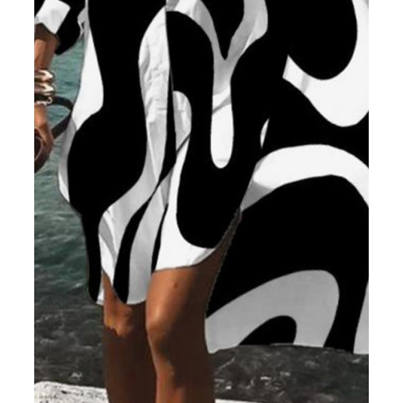 Women's Shirt Dress Casual Dress Shift Dress Color Block Line Shirt Collar Midi Dress Classic Casual Daily Long Sleeve Summer Spring3