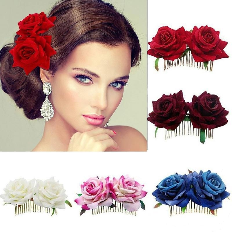 Boho Chic Garland Double Flannel Rose Hair Clips For Women Girl Hair Band Fork Comb Hairpin Flower Jewelry Hair Accessories2