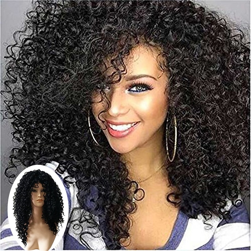 Synthetic Wig Afro Curly Asymmetrical Machine Made Wig Medium Length Black Synthetic Hair Women's Soft Classic Easy to Carry Black / Daily Wear / Party / Evening