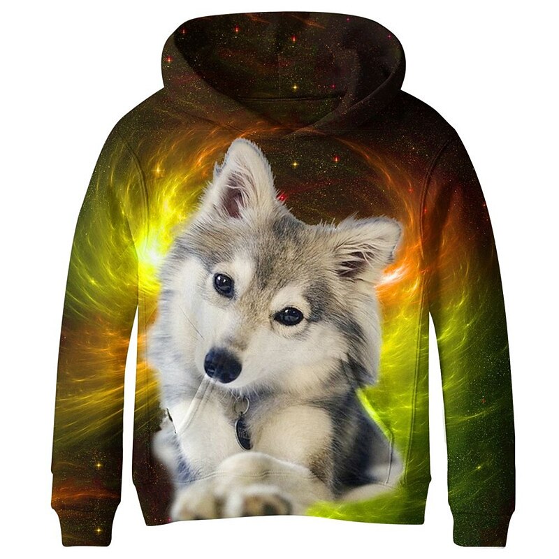 Boys 3D Animal Wolf Hoodie Long Sleeve 3D Print Spring Active Sports Fashion Kids 3-12 Years Outdoor Daily Indoor Regular Fit3