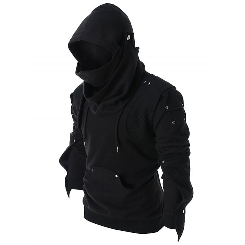 Men's Hoodie Tactical Black Hooded Solid Color Rivet Cool Winter Clothing Apparel Hoodies Sweatshirts  Long Sleeve2
