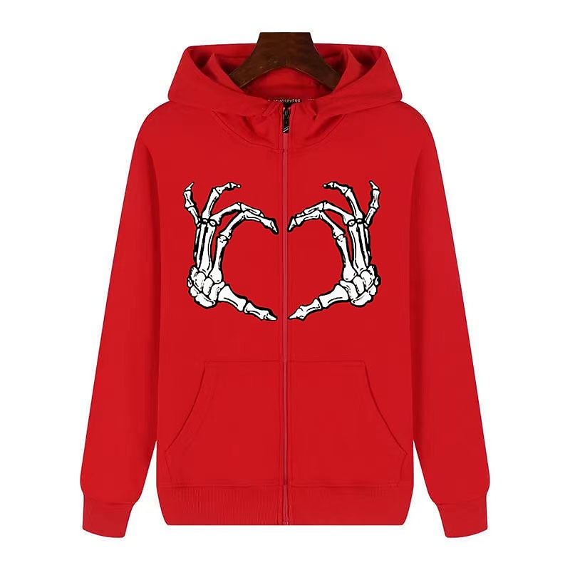 Men's Skull Print Hoodie Hoodies Sweatshirt Streetwear Cool Long Sleeve Hooded Casual Going out Black And White Black Zipper Pocket Winter Fall & Winter Designer4