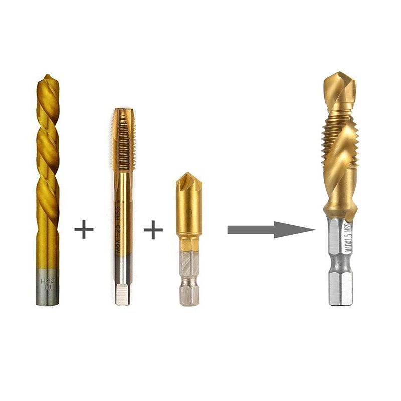 6pc HSS4341- Compound Tap Drill Bits Cobalt Taps American Combination Drill Bits 1/4 inch Hexagonal Quick-change Metal Drilling Tool3