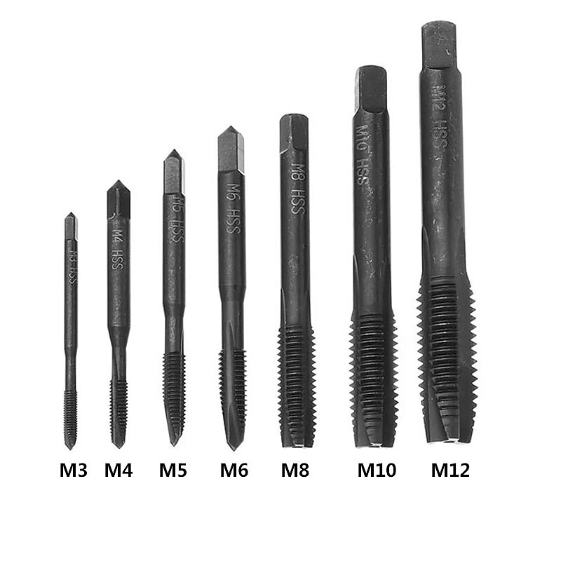 7pcs/set M3-M12 Tap High Speed Steel Black Nitriding Straight Groove Tap Drill For Metal Wood Through-hole Tapping Hand Tool3