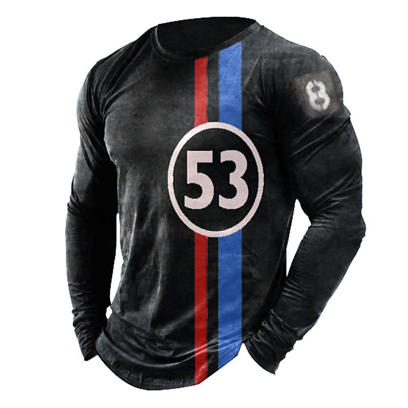 Men's Unisex Striped Graphic Prints T Shirt Distressed T Shirt Long Sleeve T shirt 3D Print Crew Neck Shirt Lightweight Classic Casual Outdoor Daily Holiday Black Blue Brown Spring &  Fall Clothing3