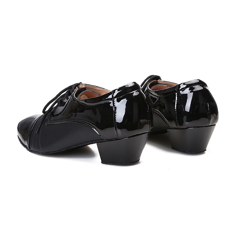 Men's Black Patent Leather Ballroom Dance Shoes – Latin Tango Performance Lace-Up Shoes with Low Heel3