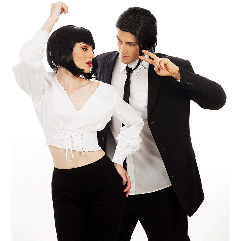 Ballerina John Wick Hitman Black Wig 90s Mens  Wigs Black Natural Hairstyle Can Tie into Ponytail Fits Men & Ladies Halloween Wigs4