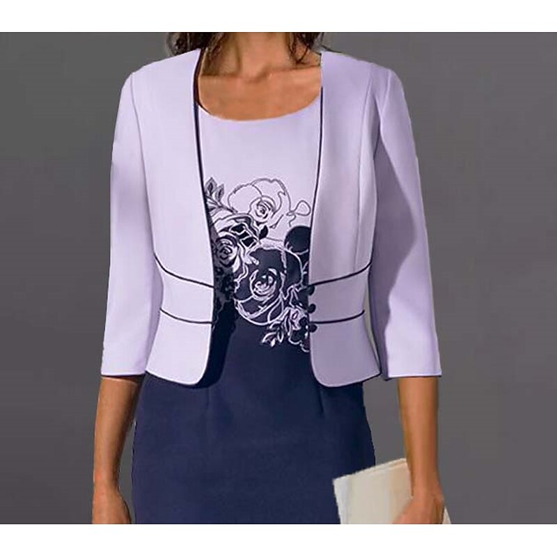 Women's Dress Set Two Piece Dress Floral Dress Midi Dress Purple 3/4 Length Sleeve Print Print Winter Fall Autumn Crew Neck Fashion Party Daily Wedding Guest 2023 S M L XL XXL 3XL2