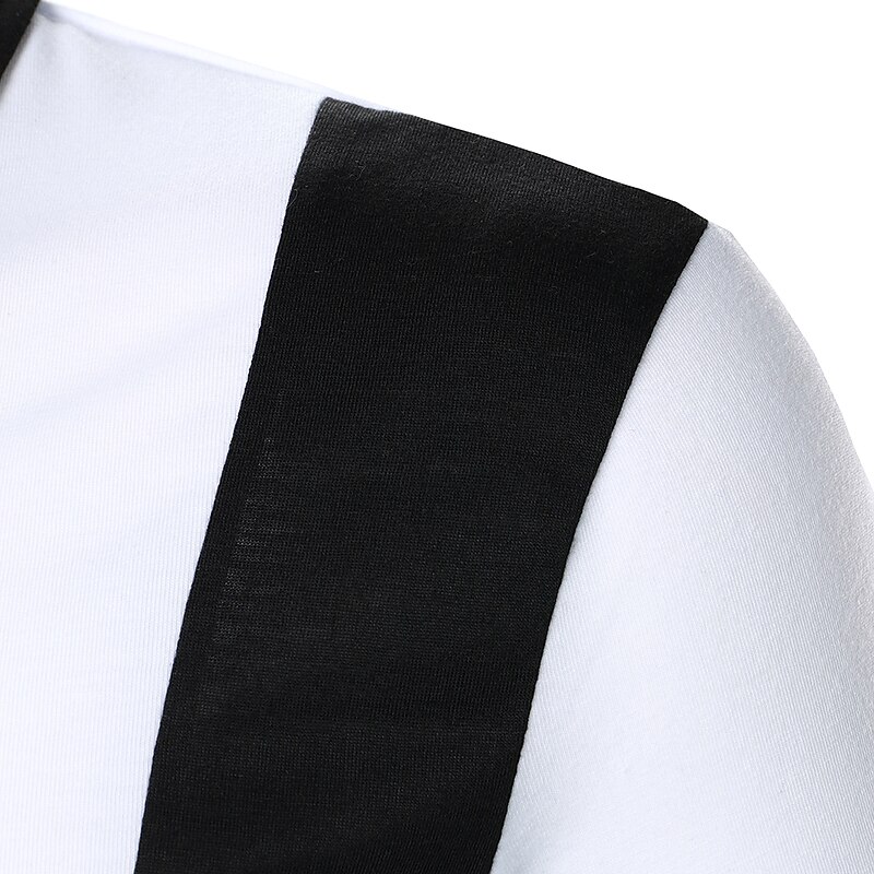 Men's Shirt Casual Shirt Outdoor Casual Quarter Zip Short Sleeve Fashion Simple Curve Waves Zipper Color Block All Seasons Regular Fit Black-White Shirt4