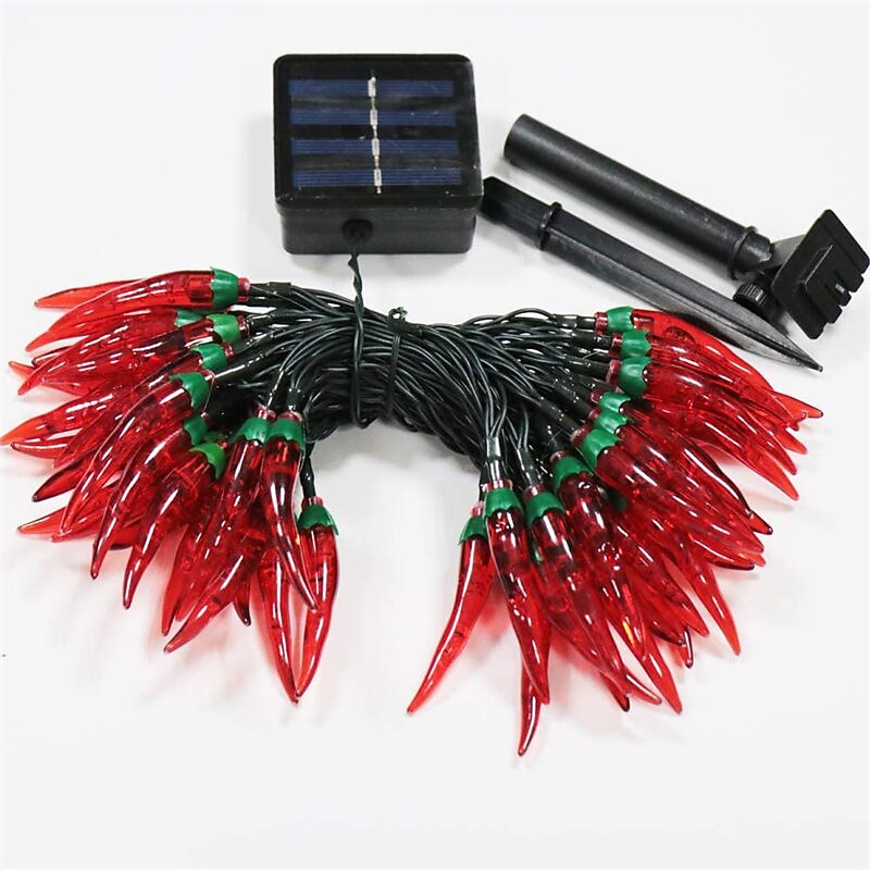 5/6.5/7m Solar Garden Chili Lights Outdoor Red Chili Pepper String Lights-Waterproof LED Kitchen Christmas Decorative Lights for Garden Lawn Patio Yard Home Party Porch Decor 5M 20LED/6.5M 30LED/7M 50LED3