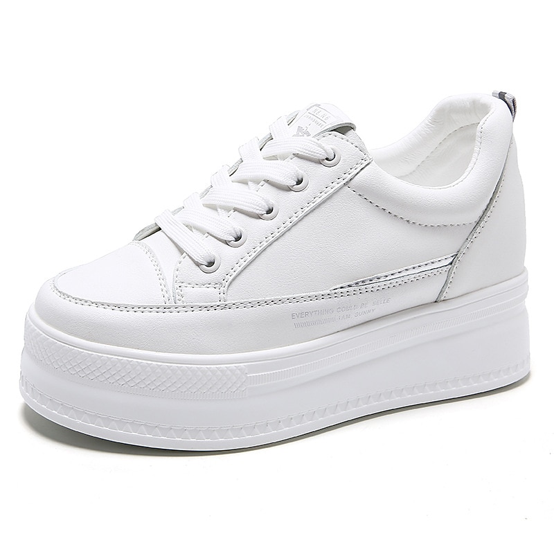 Women's White Platform Sneakers with Lace-Up Design and Elevated Sole - Perfect for Casual Wear and Street Style3