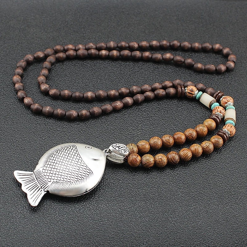 1PC Pendant Necklace Beaded Necklace For Men's Women's Street Gift Daily Wooden Acrylic Retro Buddha3