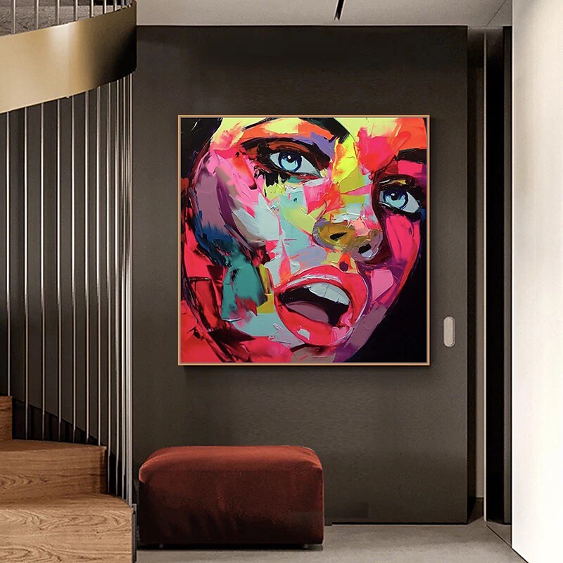 Mintura Handmade Face Oil Painting On Canvas Wall Art Decoration Modern Abstract Figure Pictures For Home Decor Rolled Frameless Unstretched Painting 15