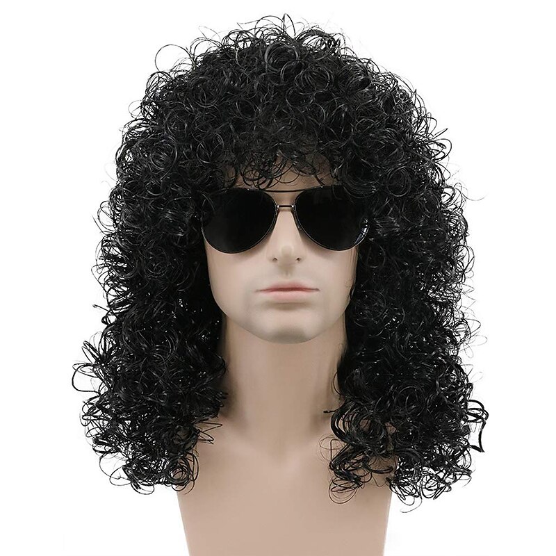 70s 80s Rocker Mullet Wig Cosplay Wig Mens Long Curly Black Wig Carnival Party Costume Wig Halloween Wigs3