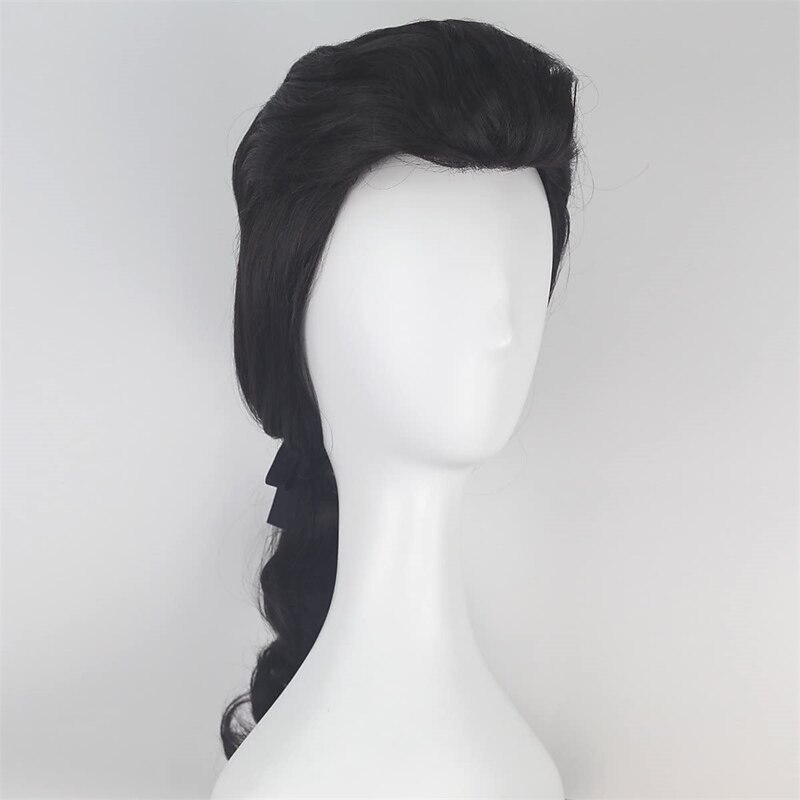 Gaston Cosplay Wig for Men Beauty and the Beast Gaston Colonial Men Long Hair Wigs Black Wavy with Ponytail Heat Resistant Synthetic Wig During the Halloween Wigs3