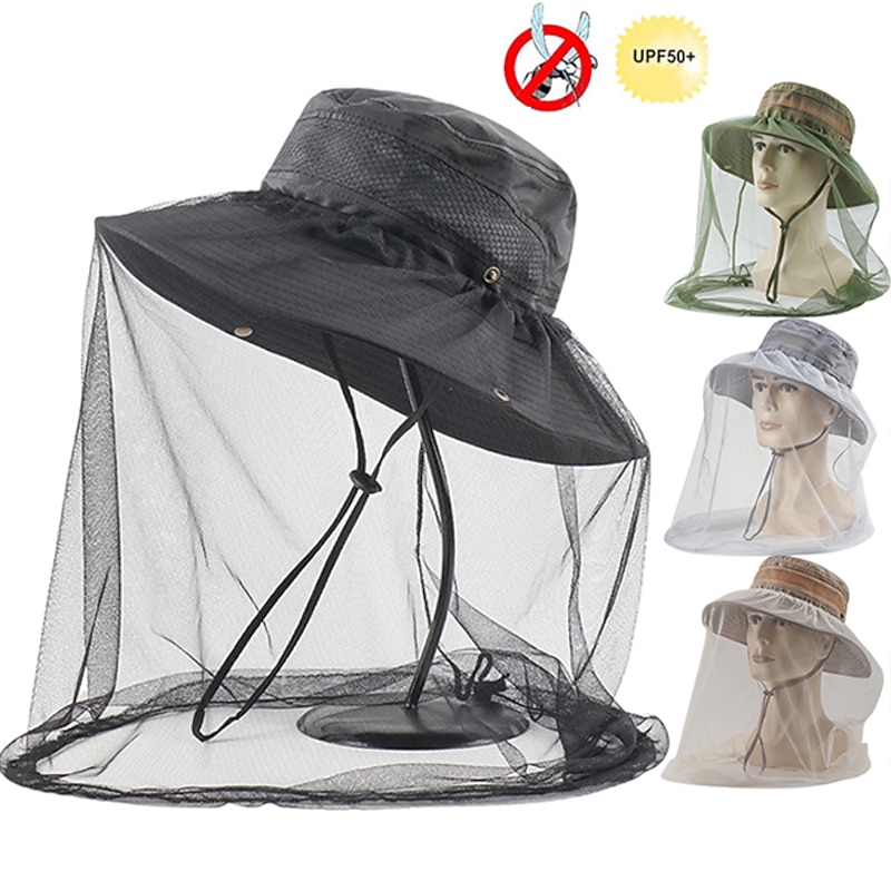 Men's Women's Sun Hat Hiking Hat Mosquito Head Net Hat 1 pcs Summer Outdoor Portable Anti-Mosquito Anti-Eradiation Comfortable Patchwork Polyester Army Green Khaki Dark Gray for Fishing