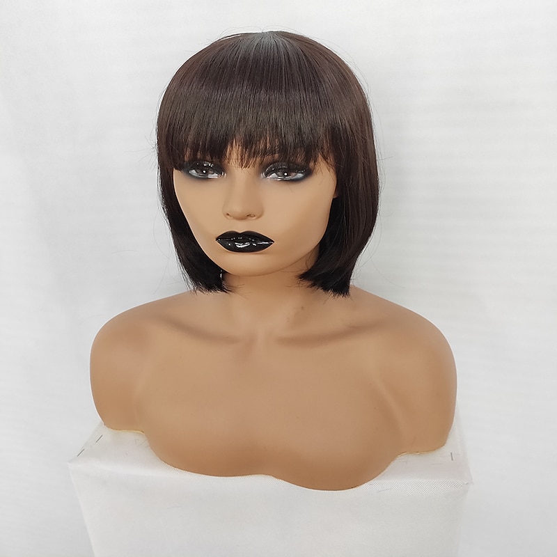 Synthetic Wig Straight With Bangs Machine Made Wig Short Black Synthetic Hair Women's Soft Classic Easy to Carry Black / Daily Wear / Party / Evening3