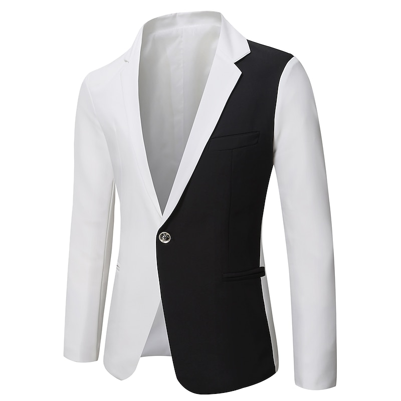 Men's Jacket Blazer Wedding Party Evening Patchwork Spring Fall Color Block Party Casual Flat collar Thin Regular Slim Black White Red Jacket4