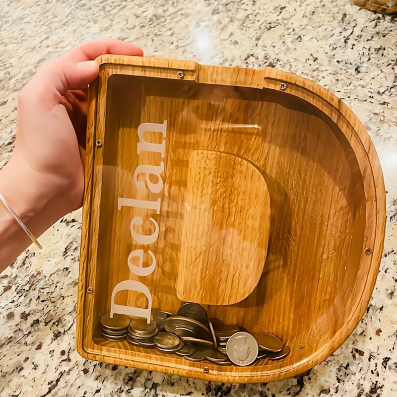 DIY Wooden Piggy Bank for Boys and Girls Letters Coin Bank Wooden Money Box,Money Box Wooden Piggy Bank Gift for Kids Birthday, Christmas Gift3