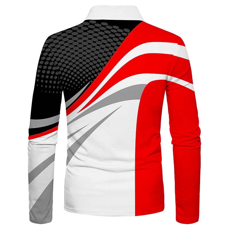 Men's Geometric Hawaiian Polo Shirts Golf Shirt Long Sleeve Polo Shirts Collared Shirts Casual Beach Wear Vacation Wear Party Outfits 3D Print Quarter Zip Polo Red Blue Dusty Blue2