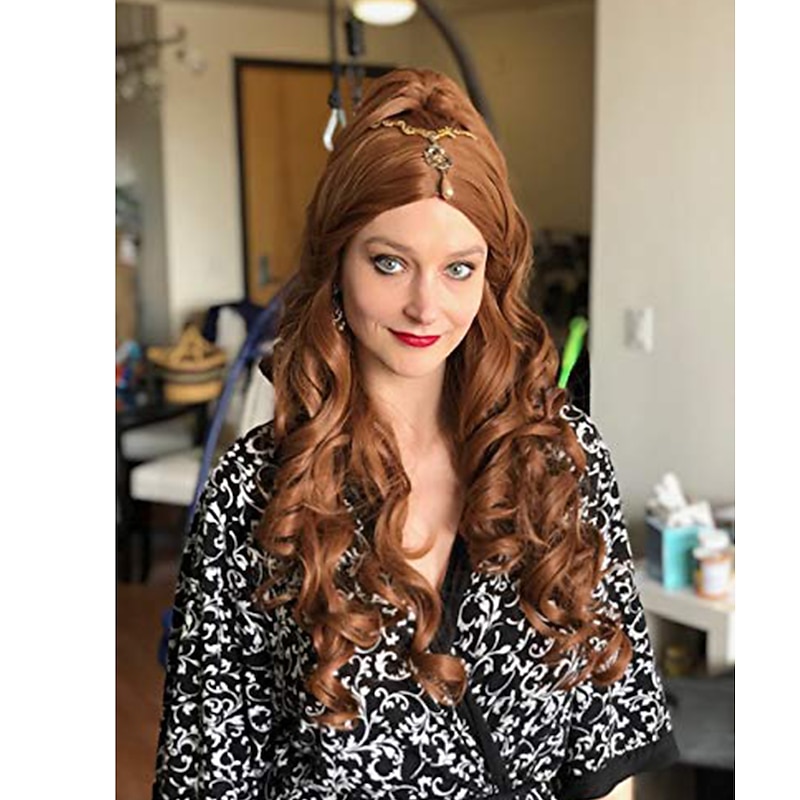 Womens Wigs Long Curly Brown   Party Cosplay Wig Wave with Ponytail Halloween Wigs2