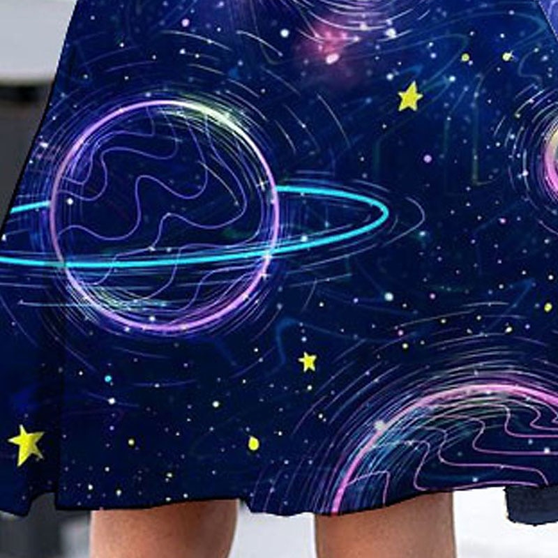 Girls' 3D Galaxy Dress Long Sleeve 3D Print Spring Fall Vacation Daily Holiday Cute Casual Sweet Kids 3-10 Years Swing Dress A Line Dress Above Knee Regular Fit3