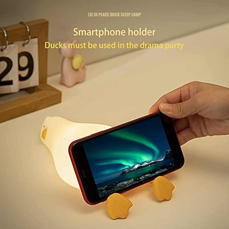 Lying Flat Duck Night Light, LED Squishy Duck Lamp, Cute Light Up Duck, Silicone Dimmable Nursery Nightlight, Rechargeable Bedside Touch Lamp for Breastfeeding2