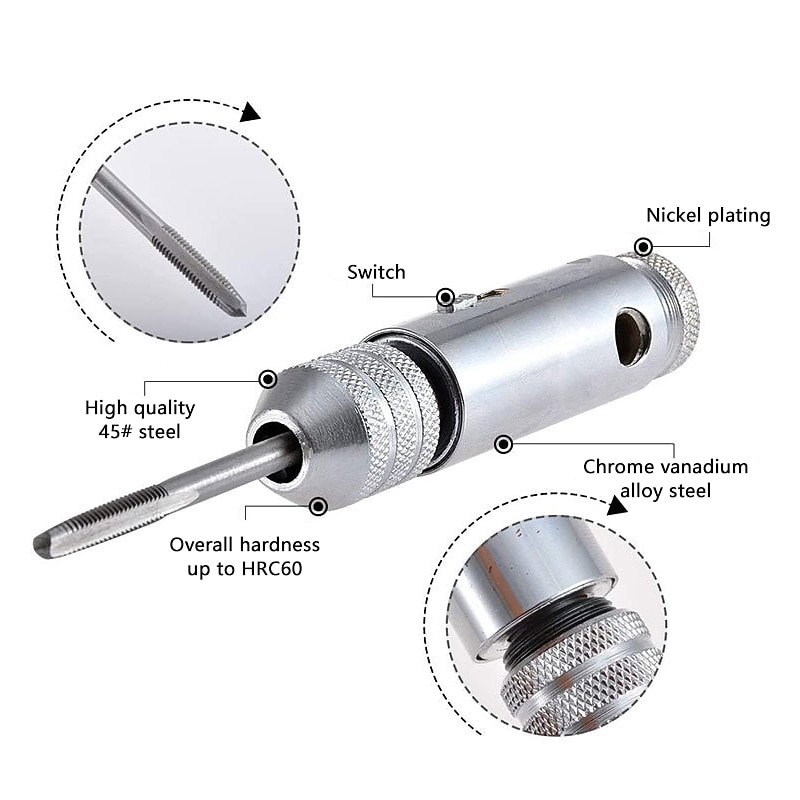 Silver T-Handle Ratchet Tap Holder Wrench  M5-M12 Machine Screw Thread Metric Plug T-shaped Tap3