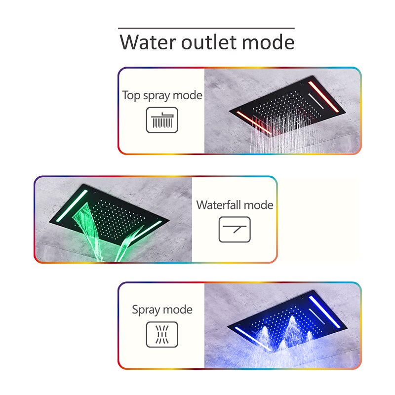 Shower Faucet,Rainfall Shower Head System / Thermostatic Mixer valve Set - Rainfall Shower Waterfall Contemporary Painted Finishes Mount Inside Brass Valve Bath Shower Mixer Taps3