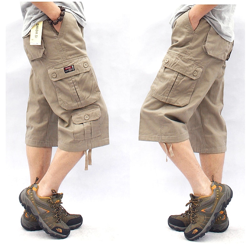 Men's Cargo Shorts Hiking Shorts Military Summer Outdoor Ripstop Quick Dry Multi Pockets Sweat wicking Capri Pants Bottoms Below Knee Amy Green Black Cotton Climbing Camping / Hiking / Caving